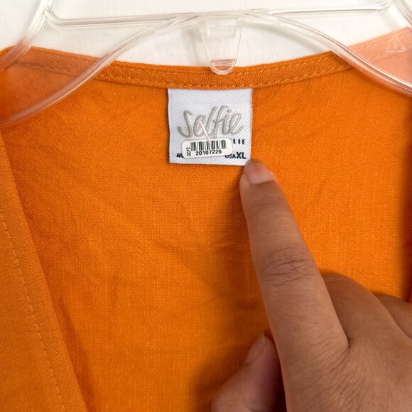 Selfie Leslie // orange mustard yellow Rivera Deep V Waist Tie Top XL - Picture 2 of 7
